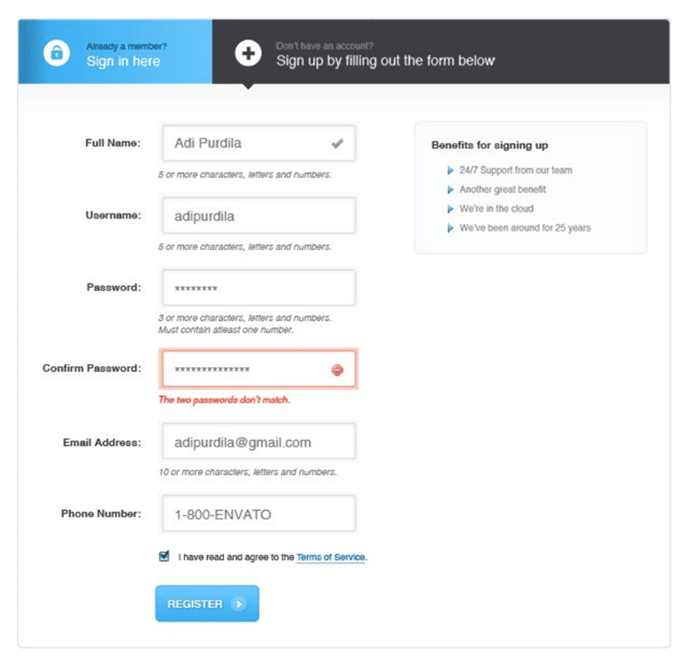 Login and register form Design. Registration webside example. Register or login foto.